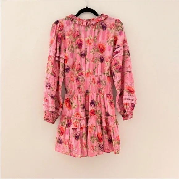 LoveShackFancy Pink Floral Tiered Midi Dress - Picture 5 of 15